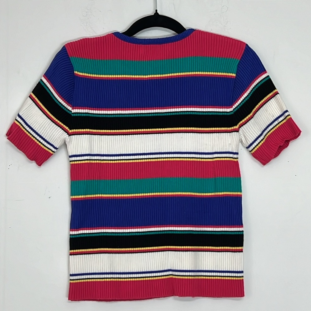 🌞 Kim Rogers colorful striped short sleeve round neck ribbed sweater women M - Picture 6 of 16